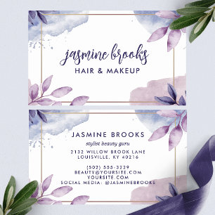 Lila Aquarellfarben-Blätter Goldrahmen Visitenkarte