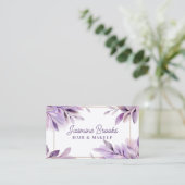 Lila Aquarellfarben-Blätter Goldrahmen Visitenkarte (Stehend Vorderseite)