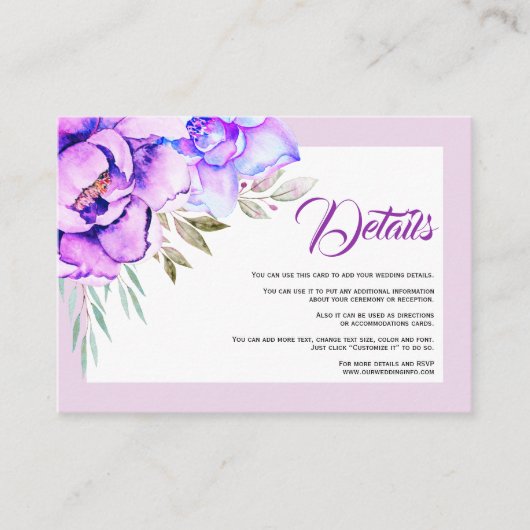 Lila Aquarellfarben-Blume Blumenzettel Begleitkarte (Vorderseite)