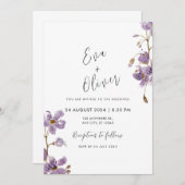 Lila Aquarellfarben-Blume Calligraphy Boho Wedding Einladung (Vorne/Hinten)