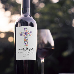 Lila Aquarellfarben Blume Erste Kommune Weinetikett