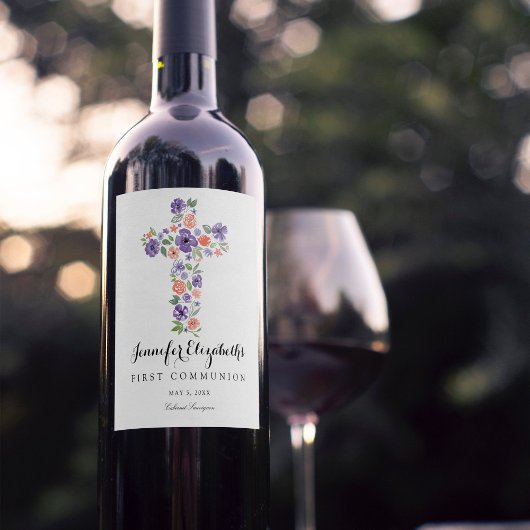 Lila Aquarellfarben Blume Erste Kommune Weinetikett