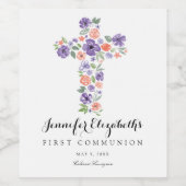 Lila Aquarellfarben Blume Erste Kommune Weinetikett (Einzelnes Label)