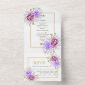 Lila Aquarellfarben Blume Goldrahmen Hochzeit alle All In One Einladung (Innen Boden)