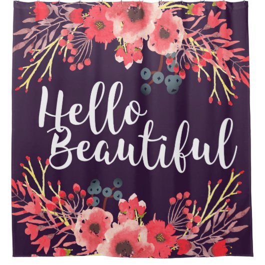 Lila Aquarellfarben-Blume Hallo Schönes Skript Duschvorhang (Vorderseite)