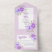 Lila Aquarellfarben-Blume-Hochzeit All In One Einladung (Innen Boden)