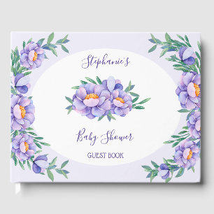 Lila Aquarellfarben Blume Kinderdusche Personalisi Gästebuch