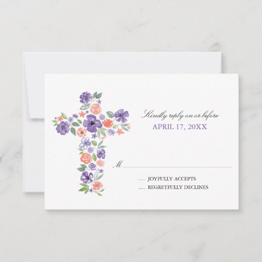 Lila Aquarellfarben-Blume kreuzen Erste Kommune Einladung (Vorderseite)