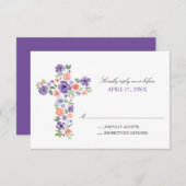 Lila Aquarellfarben-Blume kreuzen Erste Kommune Einladung (Vorne/Hinten)