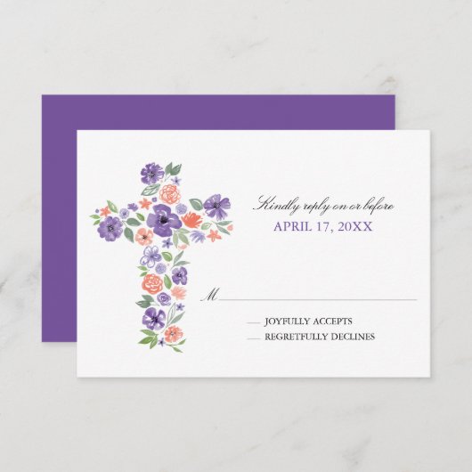 Lila Aquarellfarben-Blume kreuzen Erste Kommune Einladung (Vorne/Hinten)