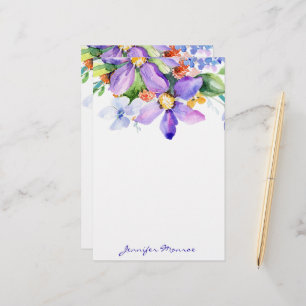 Lila Aquarellfarben-Blume personalisiert Briefpapier
