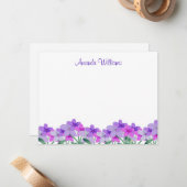 Lila Aquarellfarben-Blume Personalisiert Mitteilungskarte (Vorderseite/Rückseite Beispiel)