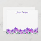 Lila Aquarellfarben-Blume Personalisiert Mitteilungskarte (Vorne/Hinten)