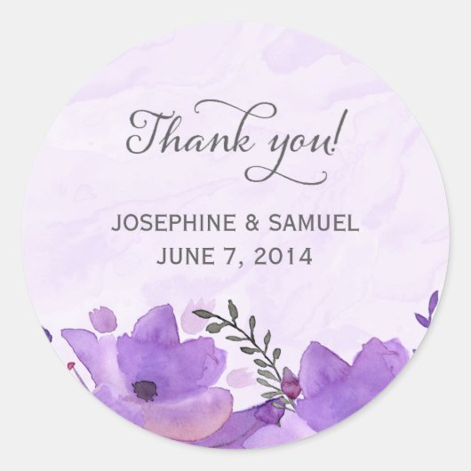 Lila Aquarellfarben-Blume Rundkleber Runder Aufkleber (Vorderseite)