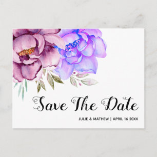 Lila Aquarellfarben-Blume Save the Date blühend Postkarte