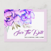 Lila Aquarellfarben-Blume Save the Date Postkarte (Vorderseite)