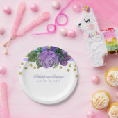 Lila Aquarellfarben-Blume und Goldfetti Moderne Pappteller (Party)
