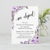 Lila Aquarellfarben-Blume Wir haben Typografie Einladung (Stehend Vorderseite)