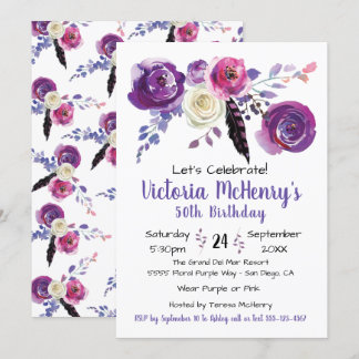 Lila Aquarellfarben-Floral Boho Geburtstagsparty Einladung