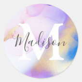 Lila Aquarellfarben-Glam-Monogramm für den Persona Runder Aufkleber (Vorderseite)