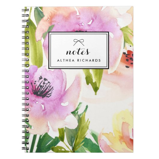 Lila Aquarellfarben Lilies Floral Personalisiert Notizblock (Vorderseite)