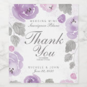 Lila Aquarellfarben Rose Danke Weinetikett (Einzelnes Label)
