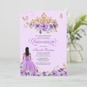 Lila Aquarellfarben Rose Schmetterlinge Quinceañer Einladung (Stehend Vorderseite)