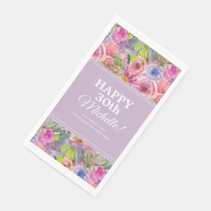 Lila Aquarellfarben Wildblumen 30. Geburtstag Serviette