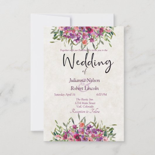 Lila Aquarellfarben-Wildblumen Einladung (Vorderseite)