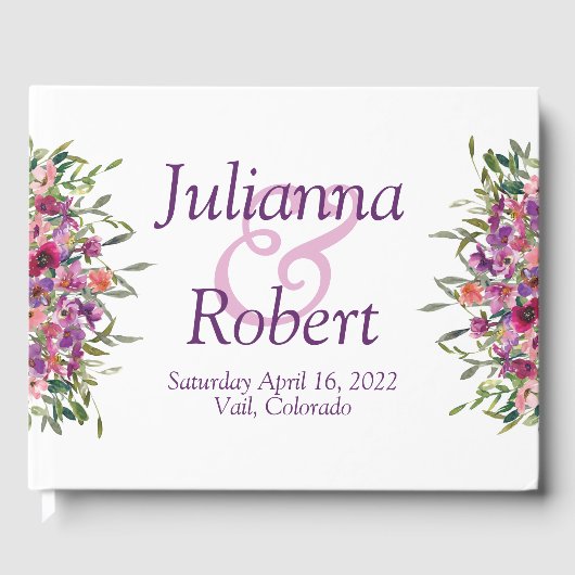Lila Aquarellfarben Wildblumen HochzeitsGästebuch Gästebuch (Vorderseite)