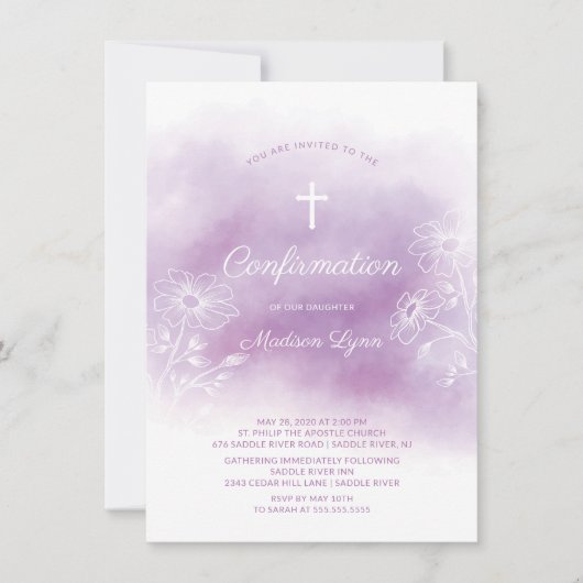 Lila Aquarellfarbenbestätigung Einladung (Vorderseite)