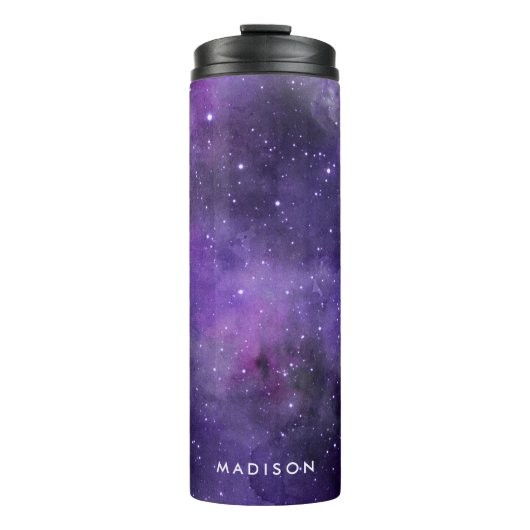 Lila Aquarellgalaxie Personalisiert Thermosbecher (Vorderseite)