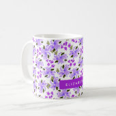 Lila Aquarellgarten Personalisiert Kaffeetasse (Vorderseite Links)