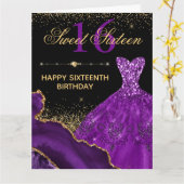 Lila Aquarellkleid Sweet 16 Geburtstagkarte Karte (Gelbe Blume)