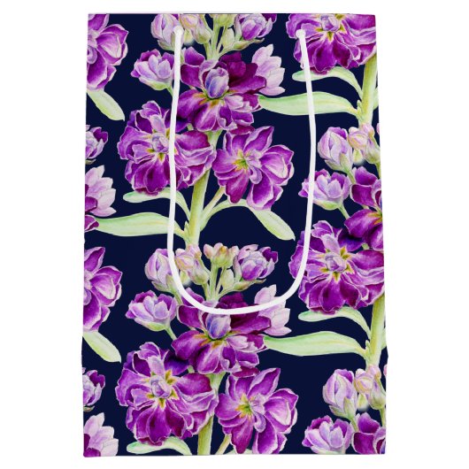 Lila Aquarellmuster Blume Mittlere Geschenktüte (Rückseite)