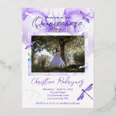 Lila Aquarellorchid, Dragonfly Quinceanera Folieneinladung (Vorderseite)