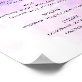 Lila Aquarellschrift Hochzeitsgetränke Bar Poster (Ecke)