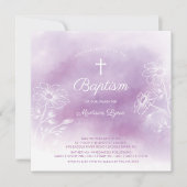 Lila Aquarelltaufe Christening Einladung (Vorderseite)