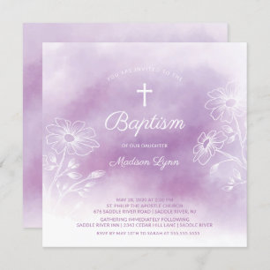 Lila Aquarelltaufe Einladung