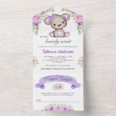 Lila Aquarellteddy Bärendusche All In One Einladung (Innen Boden)