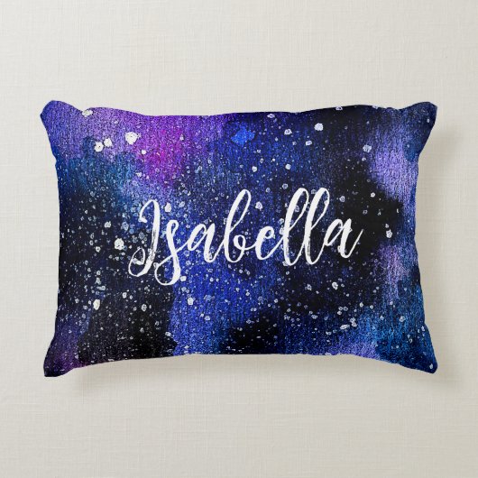 Lila Aquarelluniversum Dekokissen (Vorderseite)