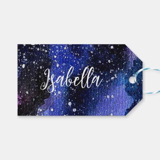 Lila Aquarelluniversum Geschenkanhänger (Vorderseite (Horizontal))