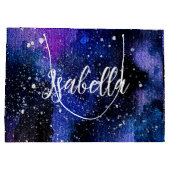 Lila Aquarelluniversum Große Geschenktüte (Rückseite)