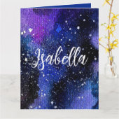 Lila Aquarelluniversum Karte (Gelbe Blume)