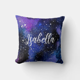 Lila Aquarelluniversum Kissen