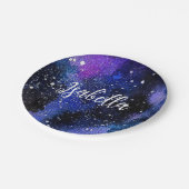 Lila Aquarelluniversum Pappteller (Schrägansicht)