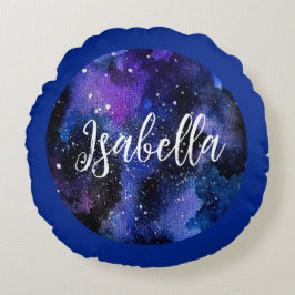 Lila Aquarelluniversum Rundes Kissen