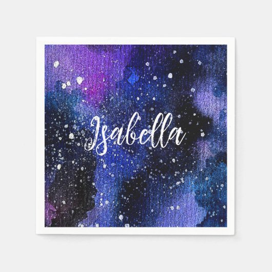 Lila Aquarelluniversum Serviette (Vorderseite)