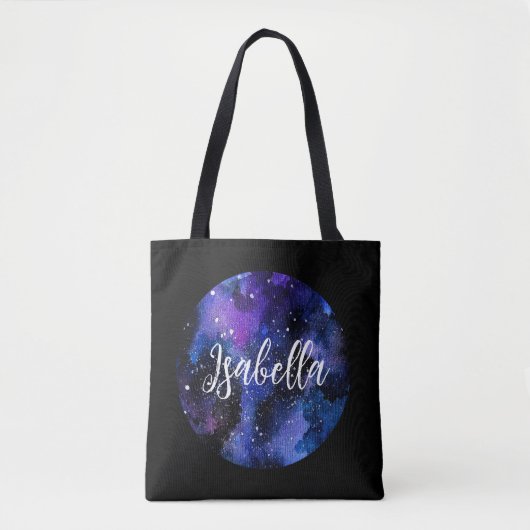 Lila Aquarelluniversum Tasche (Vorderseite)