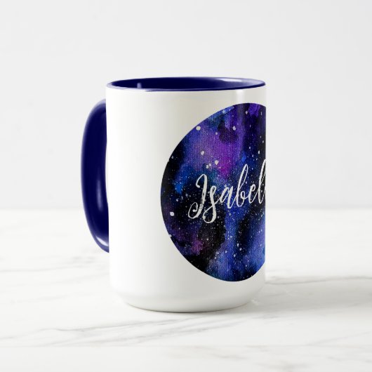 Lila Aquarelluniversum Tasse (Vorderseite Links)